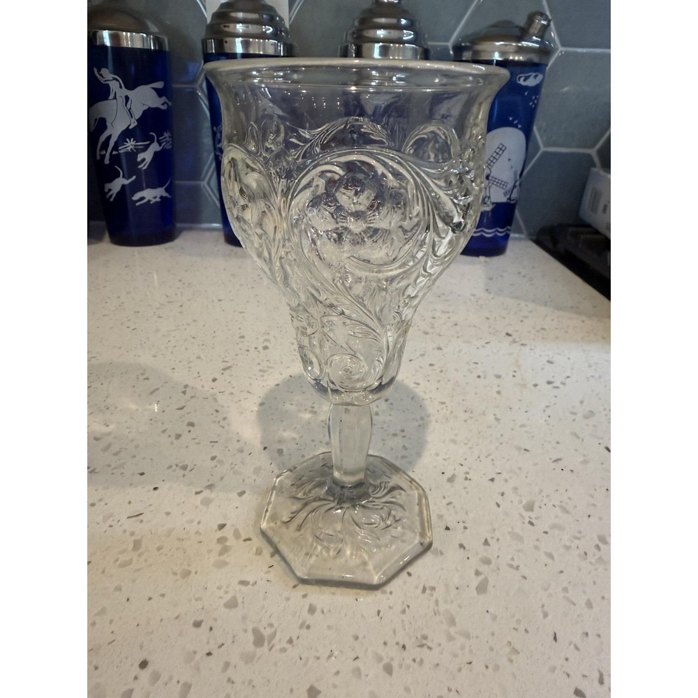 McKee Rock Crystal Clear 6 3/4" Stem Water Goblet EAPG Depression Glass